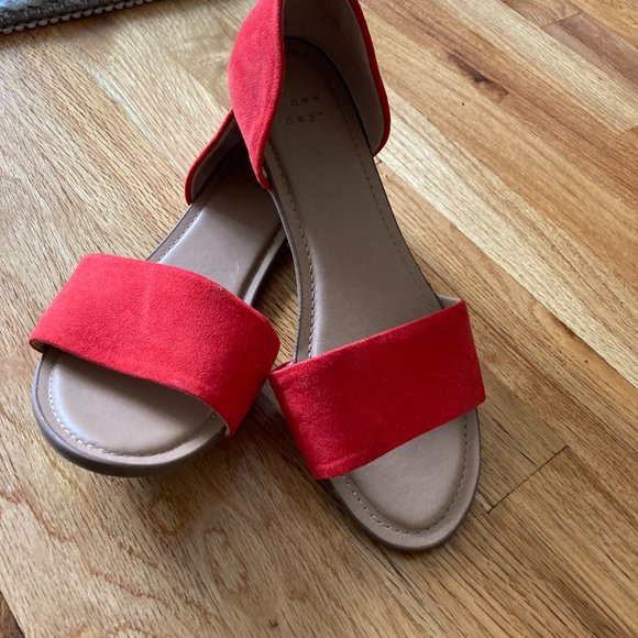 Red Faux-Suede Flats - Picture 1 of 3